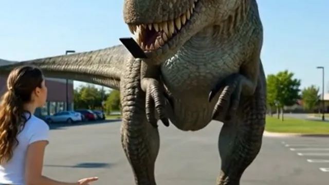 Dinosaur T Rex Steals Smart Phone